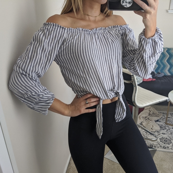 Hollister Tops - Hollister Striped Off The Shoulder Front Tie
